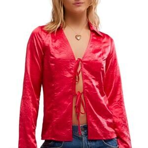 Free People Star Eyes Crinkle Satin Top Small NWOT